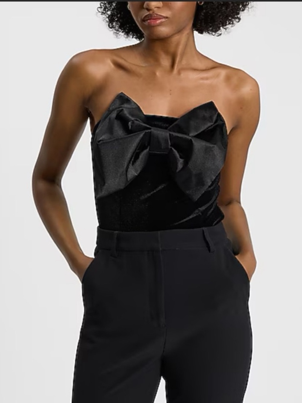 NWT Express Satin Bow Strapless Black Velvet Bodysuit